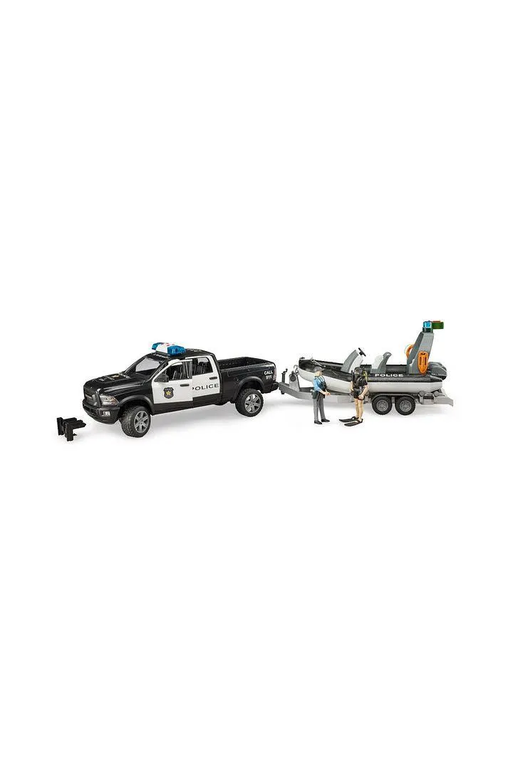 Bruder Ram 2500 Police Pick Up& Trailer with Boat & Figures