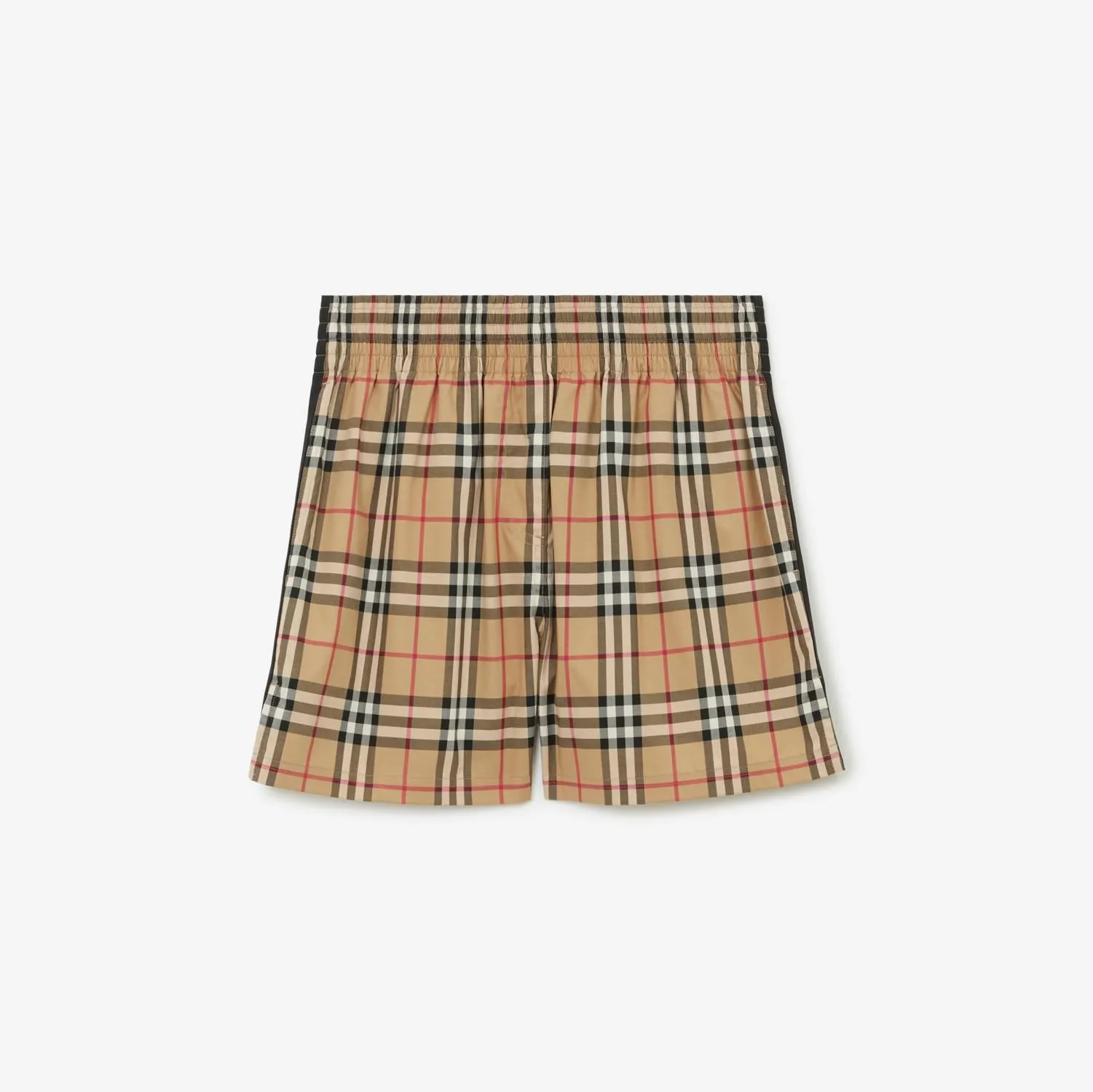 Side Stripe Vintage Check Stretch Cotton Shorts