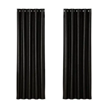 2X Blockout Curtains Blackout Window Curtain Eyelet 180x213cm Black