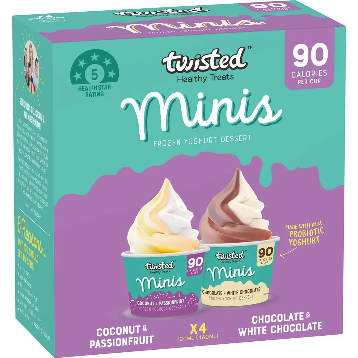 Twisted Minis Frozen Yoghurt Dessert Assorted Flavours 4 Pack