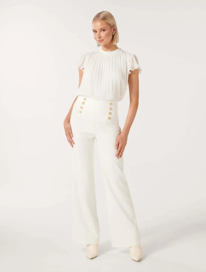 Sara Button-Detail Flare Pants