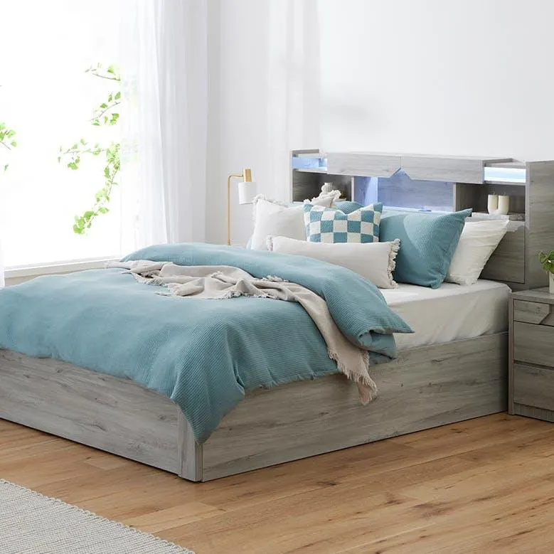 Sovereign Bed Frame W/Gas Lift Storage & End Drawer Base, Washed Grey