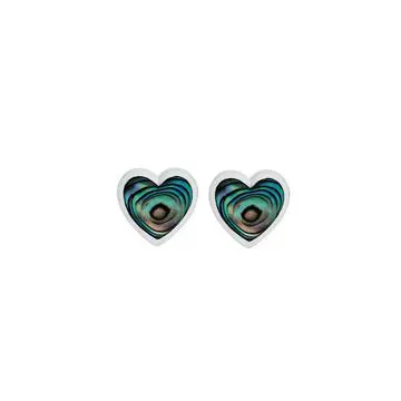 Silver Heart Paua Shell Stud Earrings