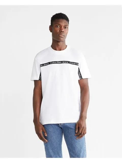 Calvin Klein Logo Tape Tee In Bright White