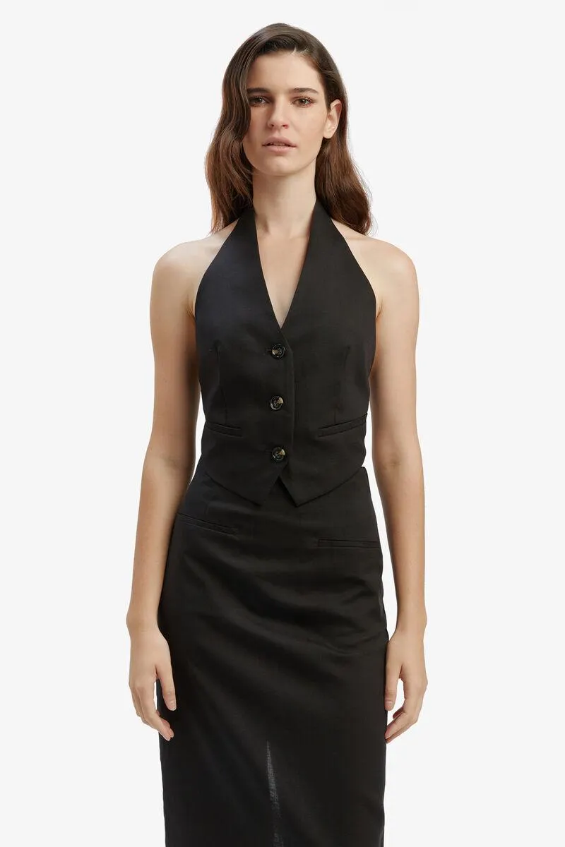felda linen vest in black