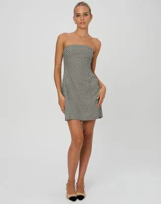 Strapless Print Linen Blend Mini Dress