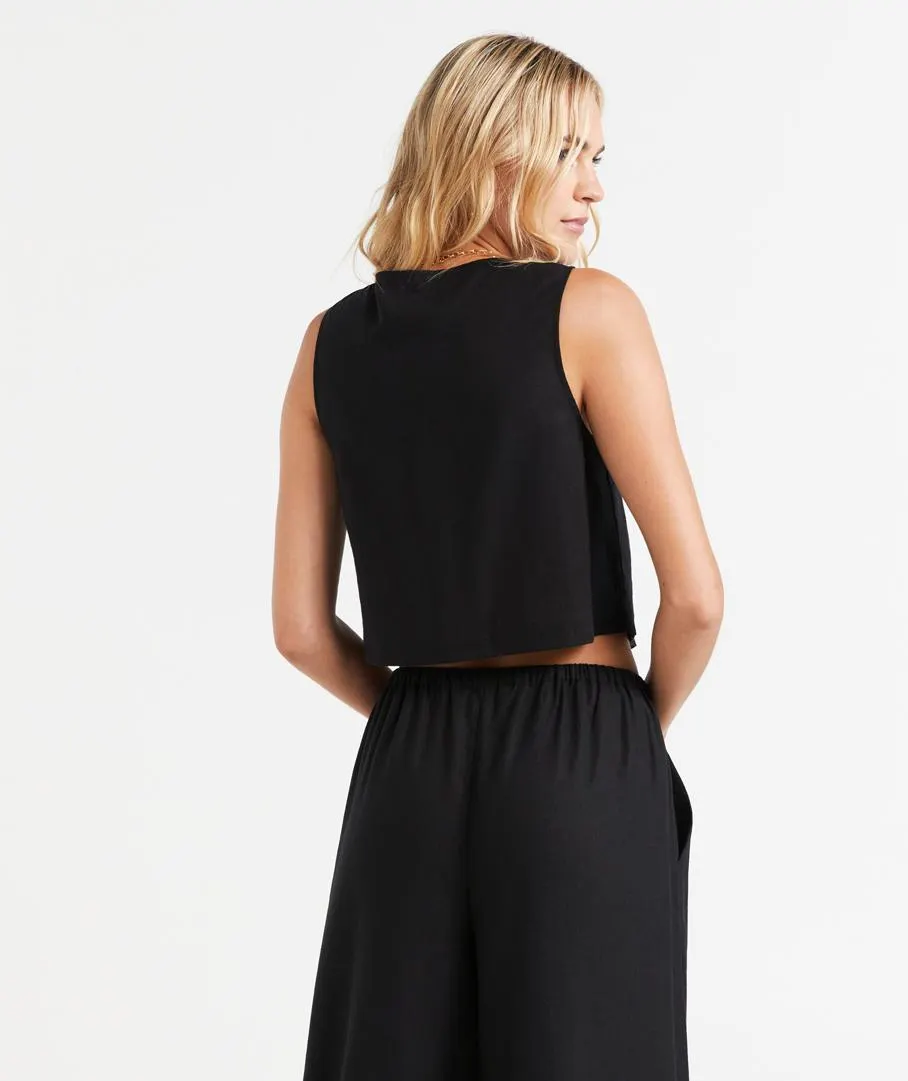 LOU LINEN BLEND SCOOP NECK VEST