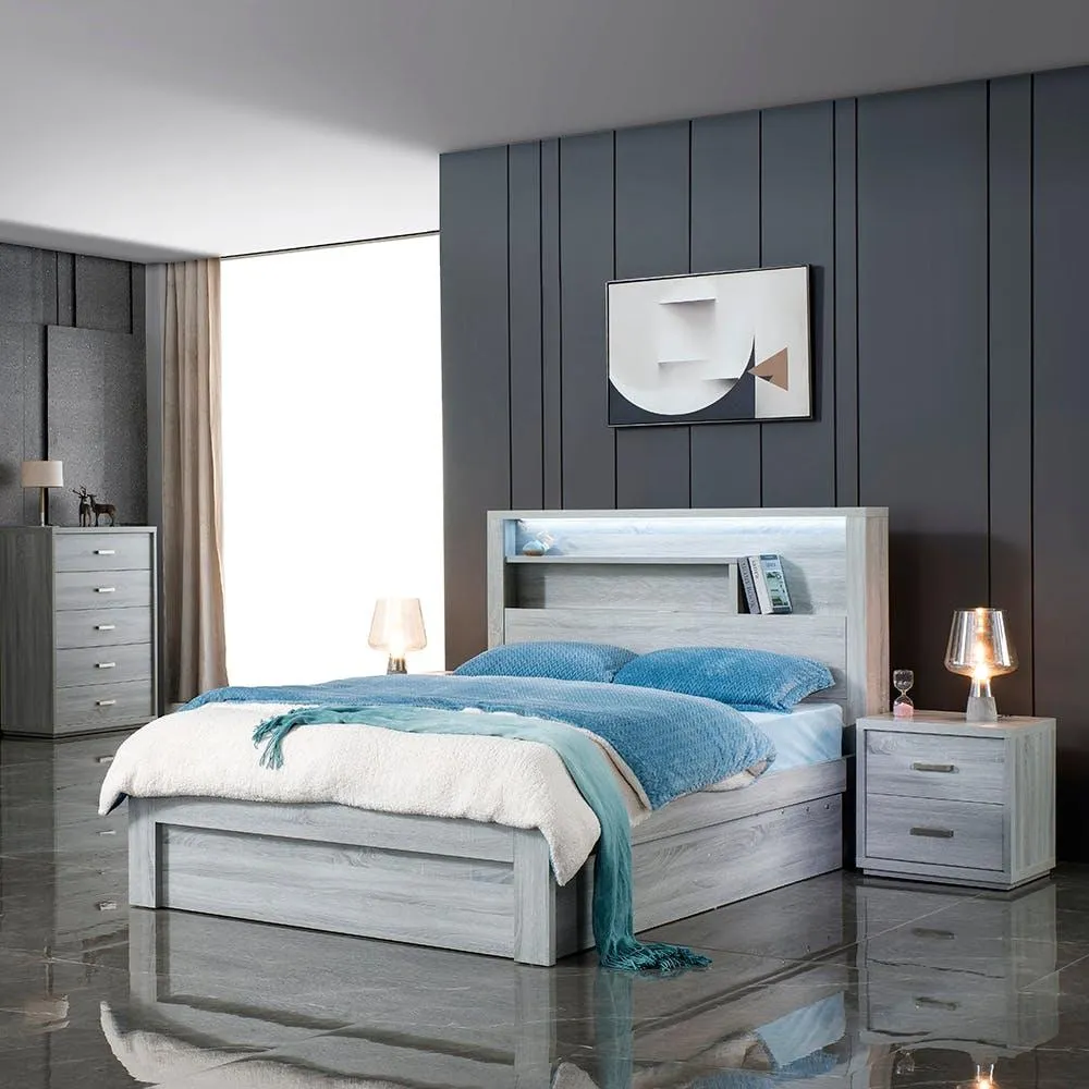 Bellevue Bed Frame W/Gas Lift Storage, Cement Grey