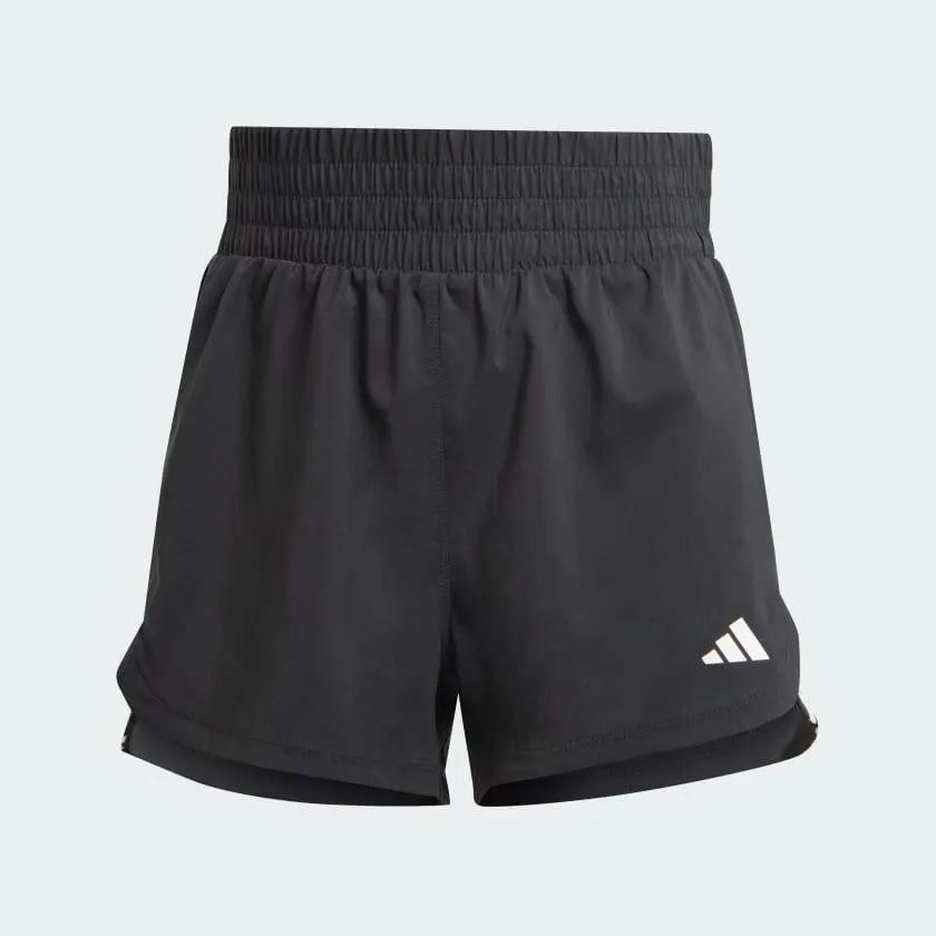 ADIDAS PACER TRAINING 3-STRIPES WOVEN HIGH-RISE SHORTS - BLACK