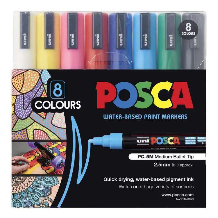 POSCA PC-5M 8 Pack Poster Markers Multicoloured