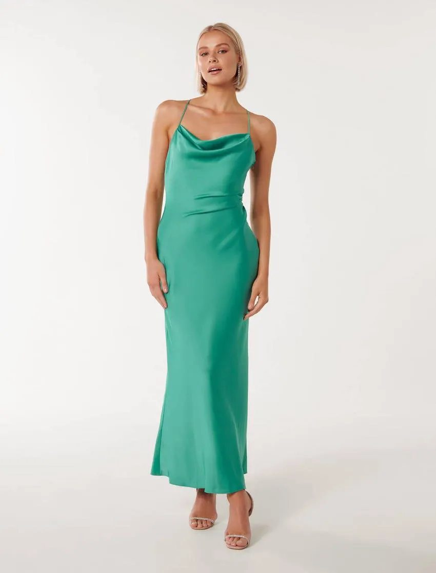 Ruby Tie-Back Satin Maxi Dress