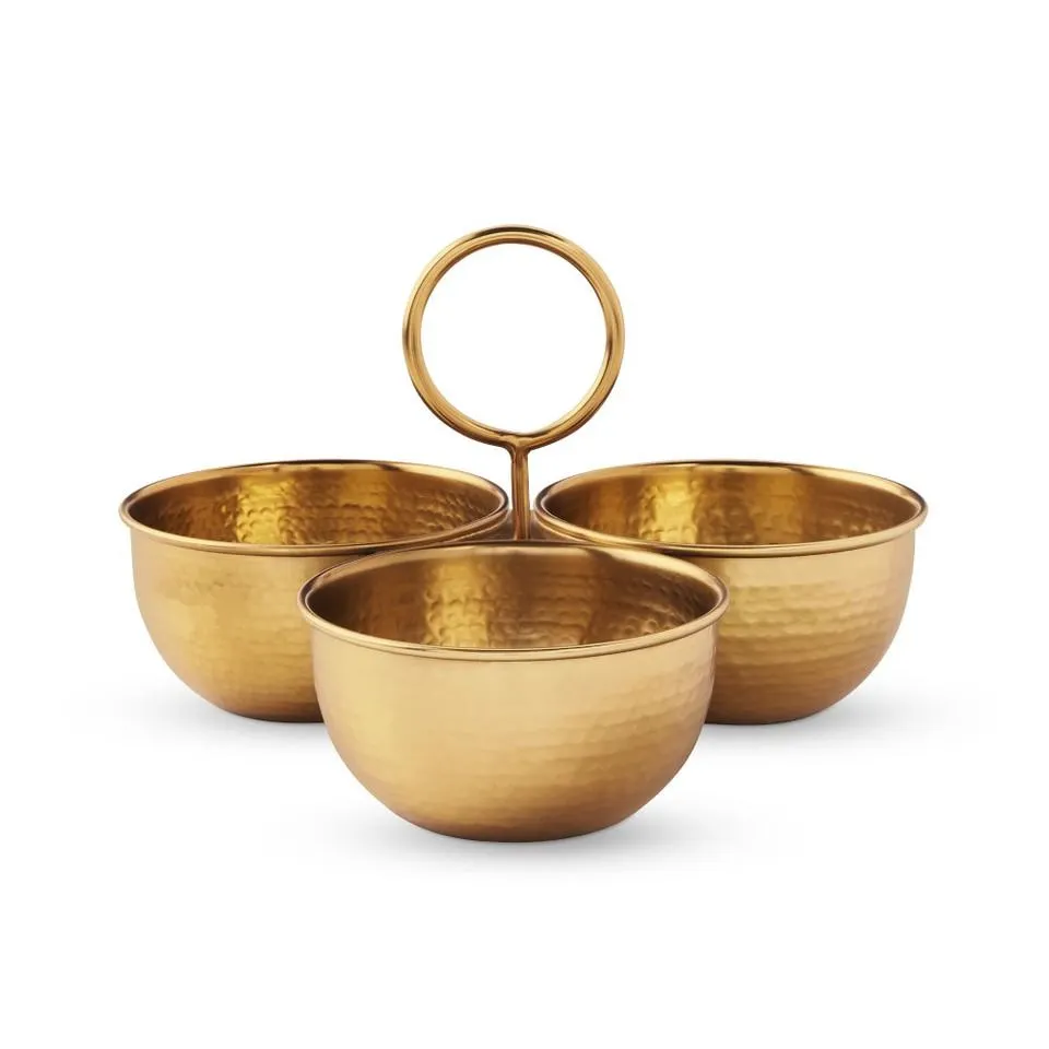 Antique Brass Triple Condiment Set