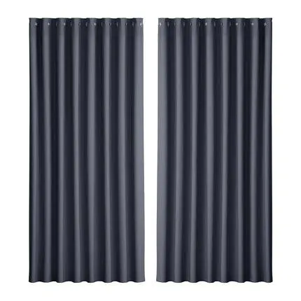 2X Blockout Curtains Blackout Window Curtain Eyelet 300x230cm Charcoal