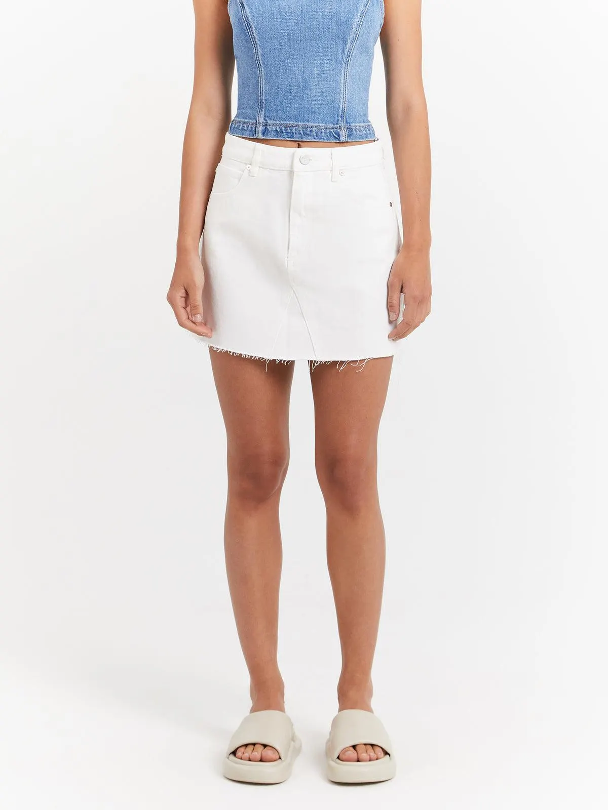 Aline Denim Skirt in Pearl White