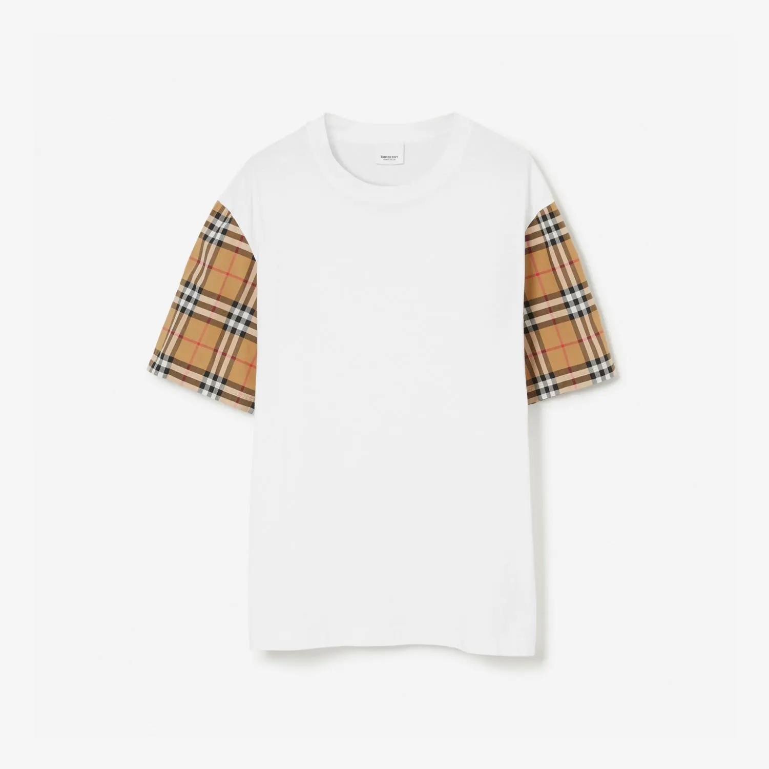 Check Sleeve Cotton T-shirt