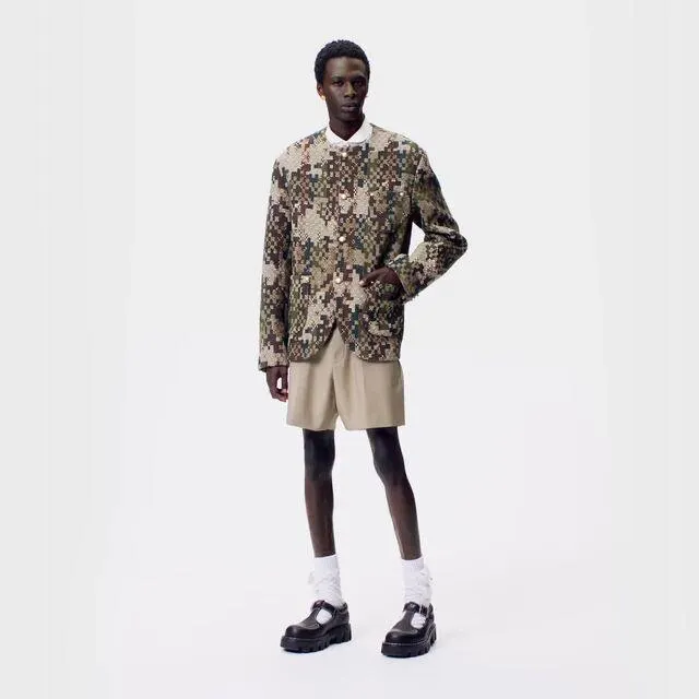 Chic Collarless Cashmere Blend Damier Tweed