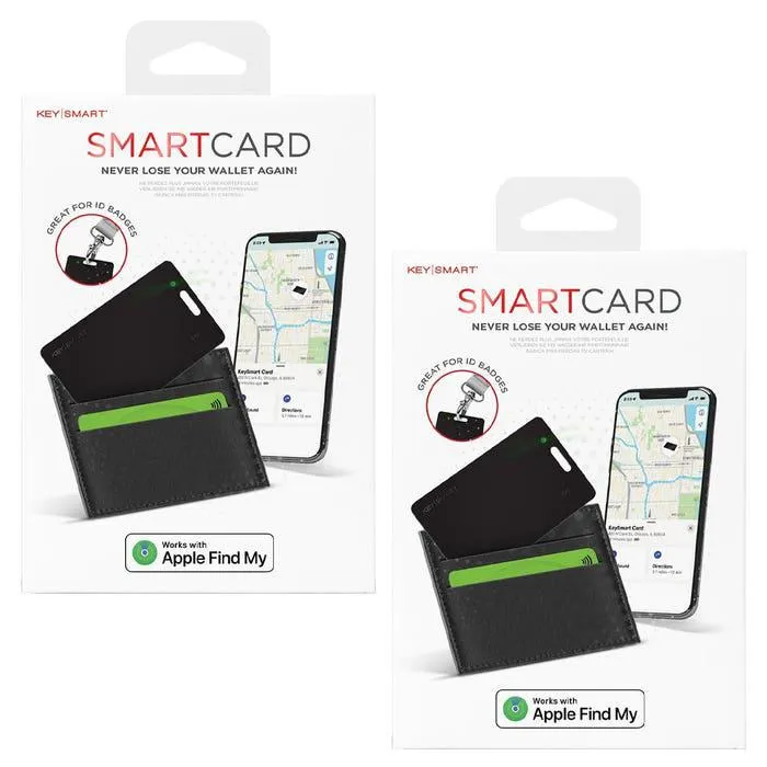 KeySmart SmartCard - Rechargeable Thin Wallet Tracker Card, Works with Apple Find My App - Black - 2 Pack
