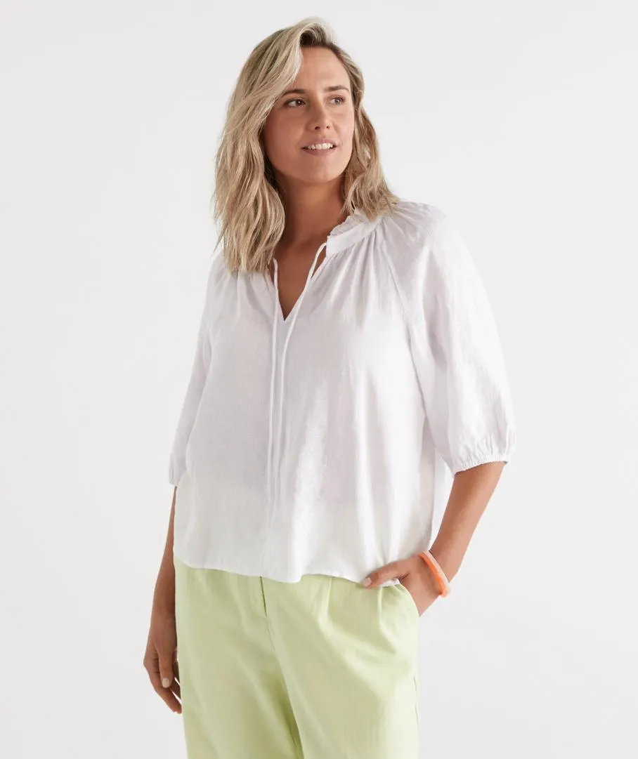 LINEN NOTCH NECK BLOUSE