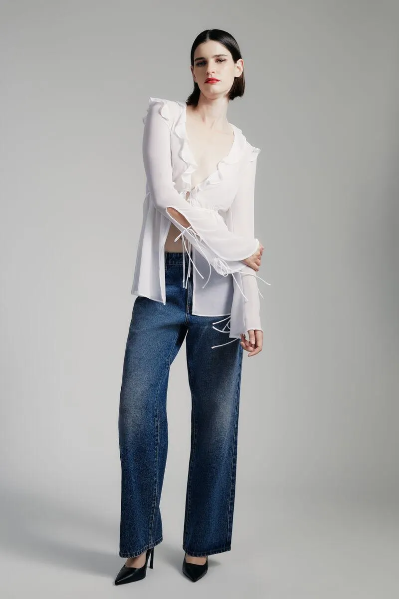 dhalia frill blouse in orchid white