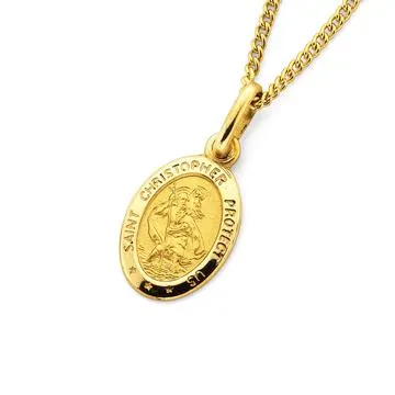 9ct, 12mm Oval Saint Christopher Medallion Pendant