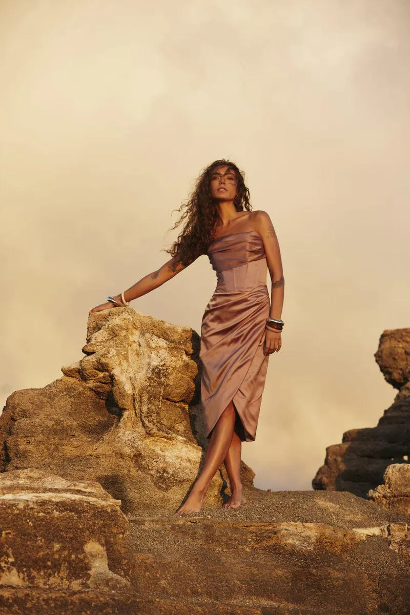 jamila corset dress in latte