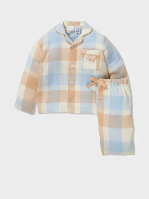 Jnr Kids Blue Caramel Check Pj Set