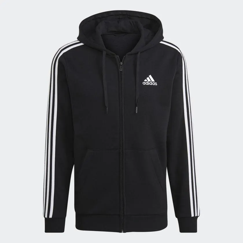 Adidas Essentials Fleece 3-Stripes Full-Zip Hoodie - Mens - Black