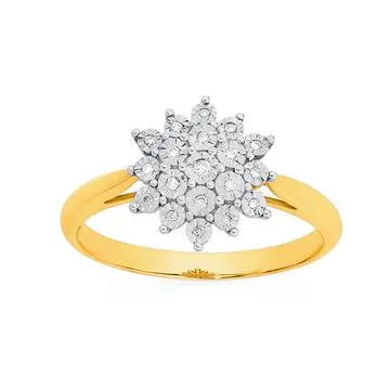 9ct, Diamond Starburst Cluster Ring