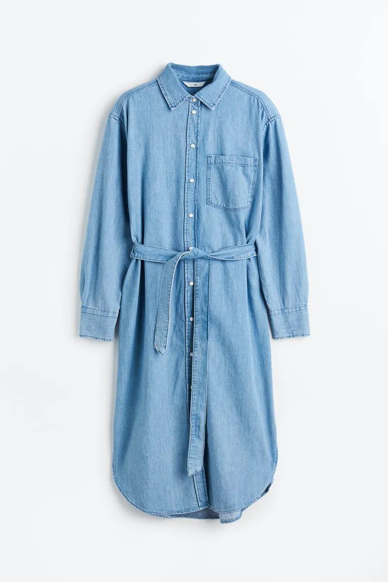 Tie Belt Denim Shirt Dress