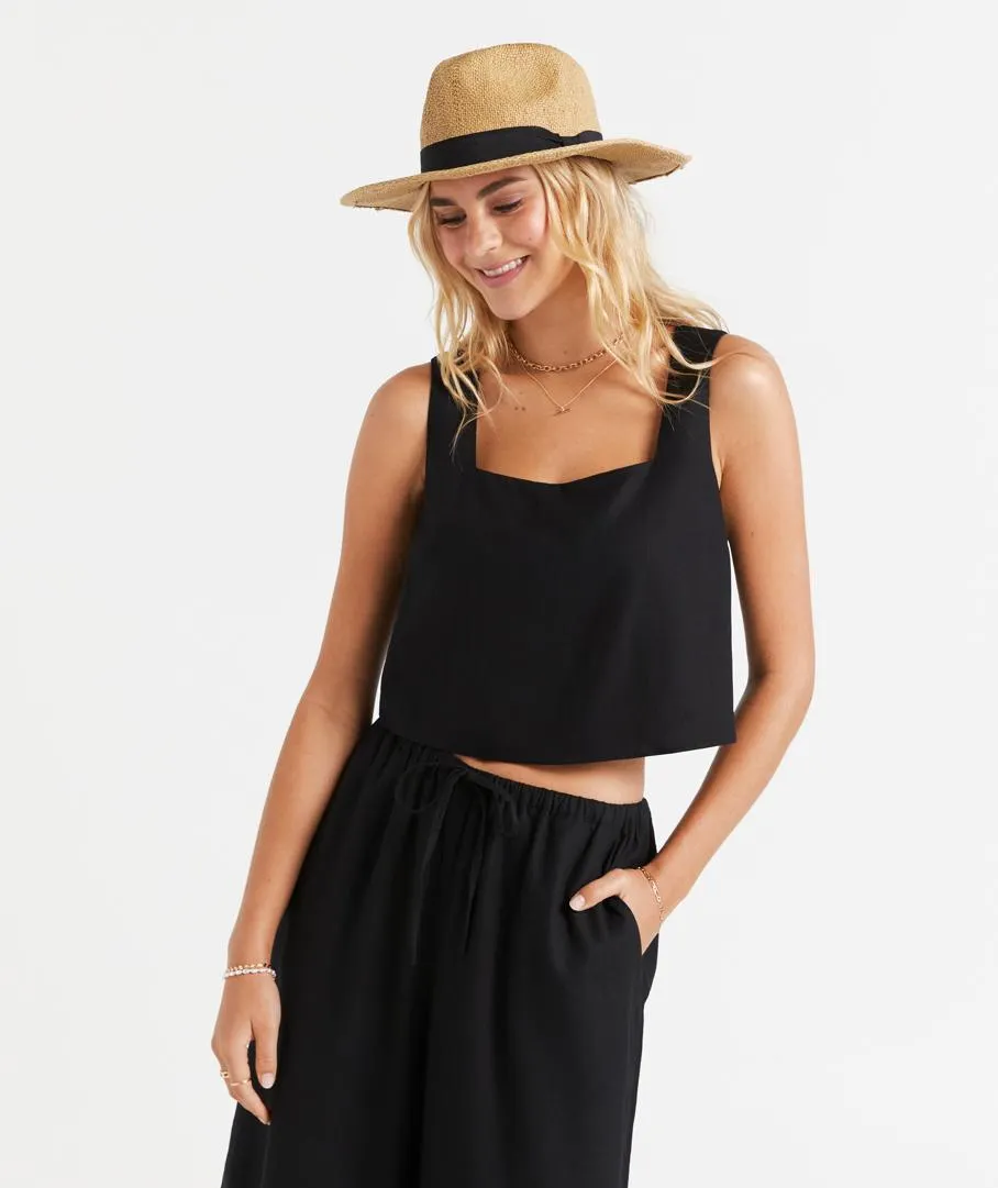 THE LINEN BLEND SQUARE NECK TOP