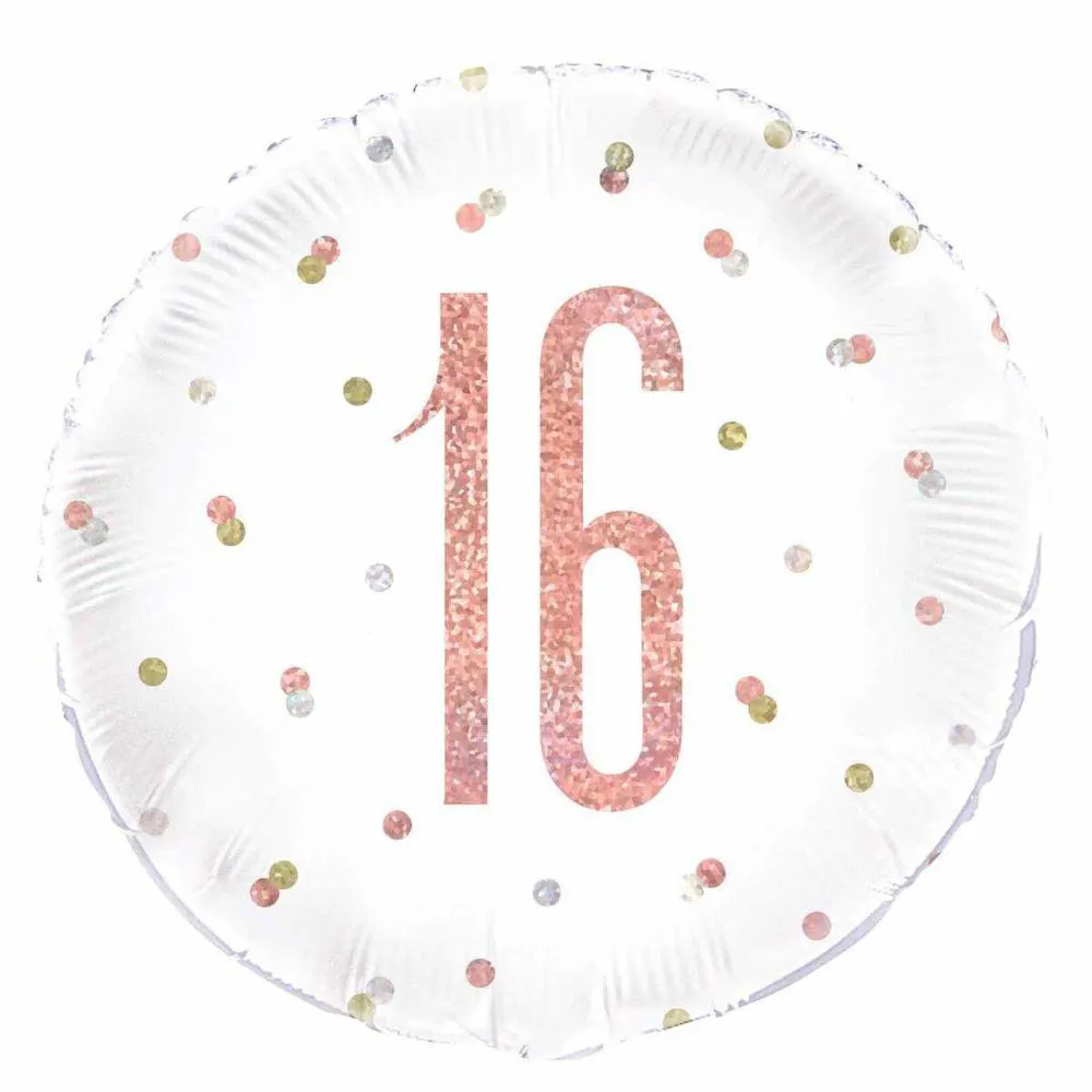 Balloon Foil 45cm Age 16 Rose Gold Ea