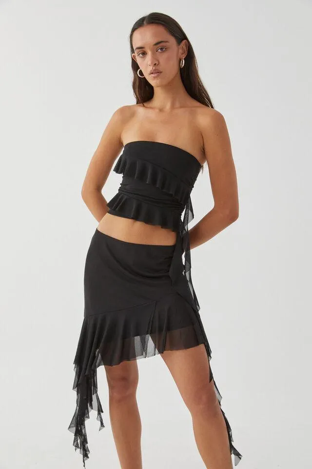 Giselle Asymmetric Mesh Skirt