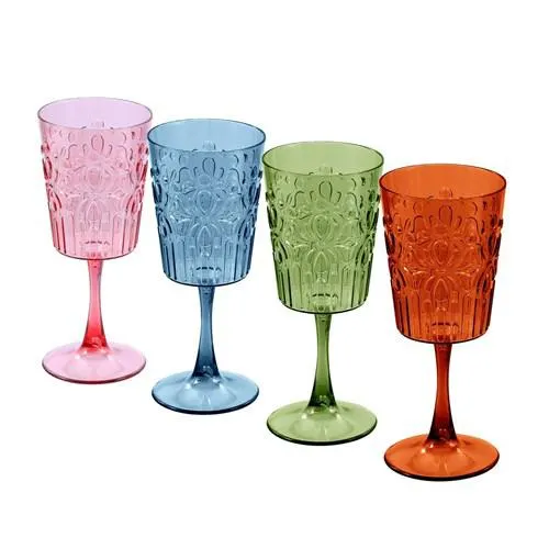 Floral Deco Wine Goblet 390ml 4 Asst