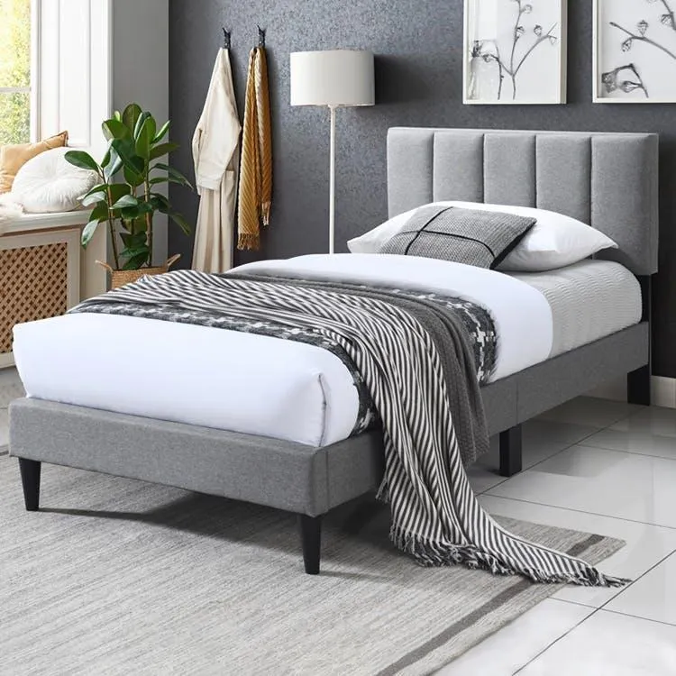 Lane Channelled Headboard Bed Frame, Light Grey