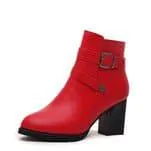 Newchic Buckle Pure Color Warm Fur Lining Mid Heel Boots