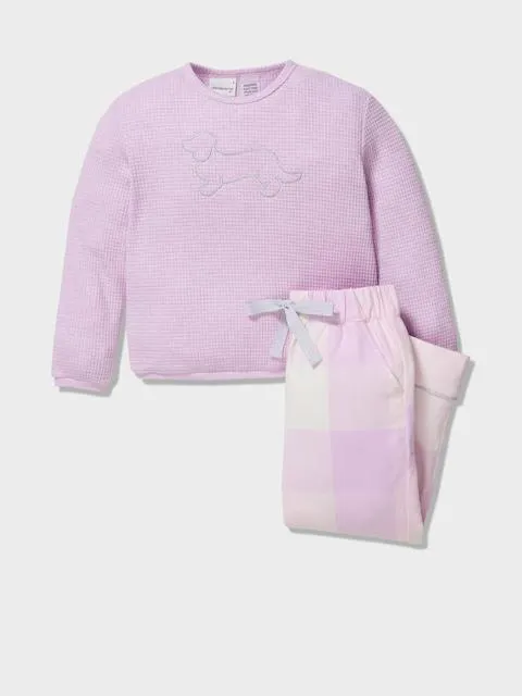Jnr Girls Pink Lilac Check Pj Set