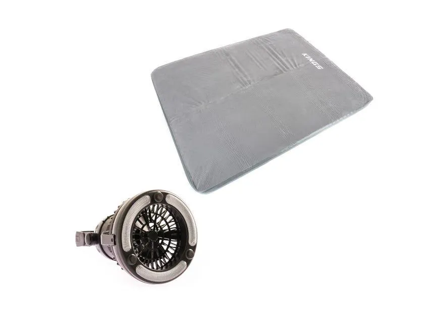 Kings Self Inflating 100mm Foam Mattress - Queen + 2in1 LED Light & Fan