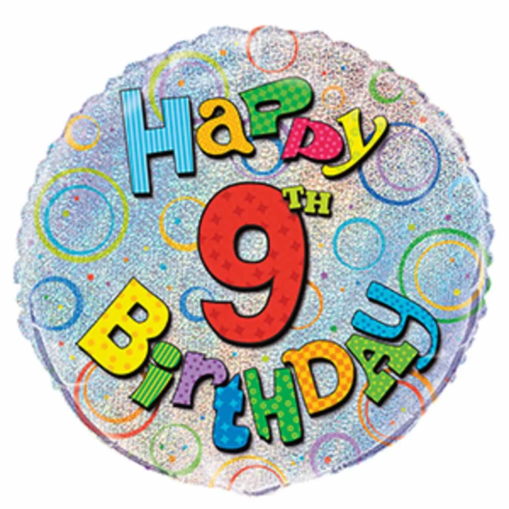 Balloon Foil 45cm Prismatic Happy 9th Birthday Ea