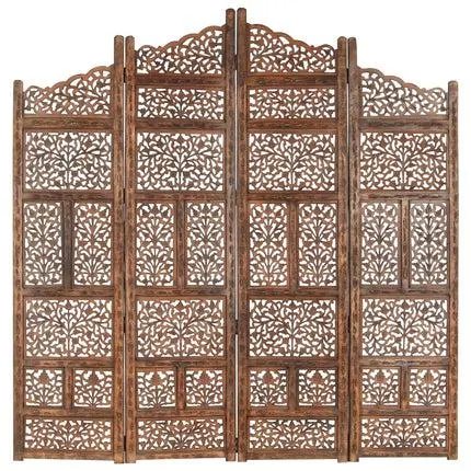 vidaXL Hand carved 4-Panel Room Divider Brown 160x165 cm Solid Mango Wood