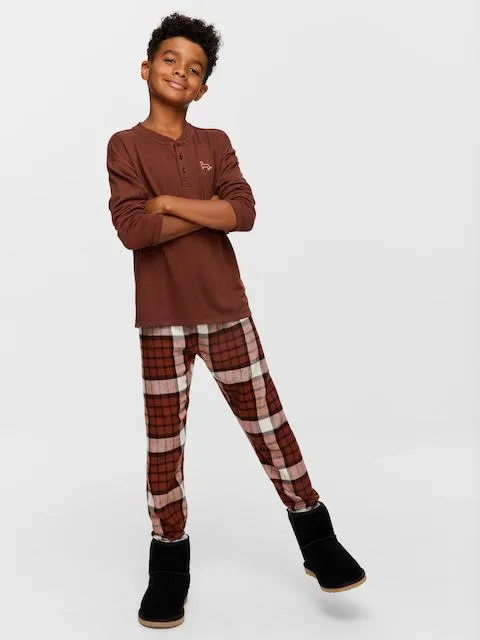 Boys Brown Check Long Pj Set