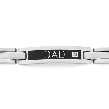Stainless Steel CZ "Dad" Black ID Bracelet