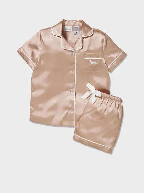 Jnr Girls Gold Satin Short Pj Set