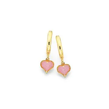 9ct Gold Pink Enamel Heart Huggie Earrings