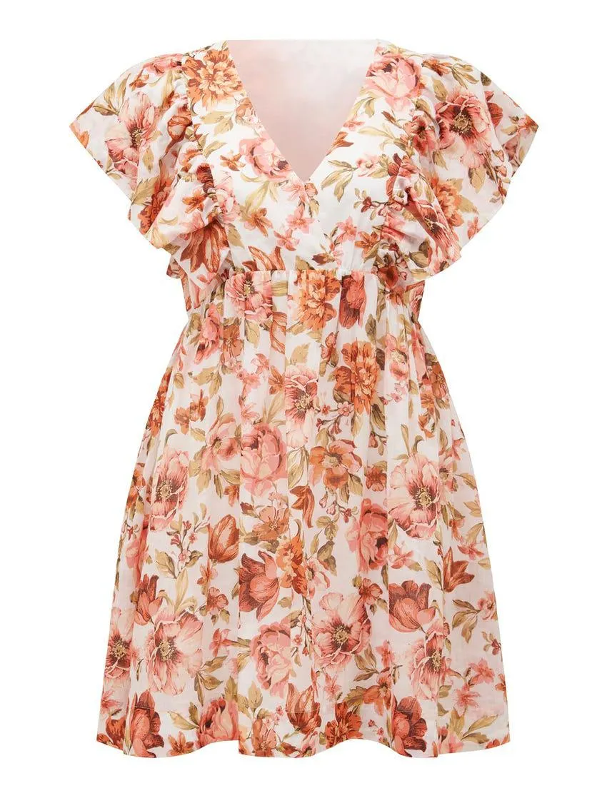 Lola Ruffle-Sleeve Mini Dress