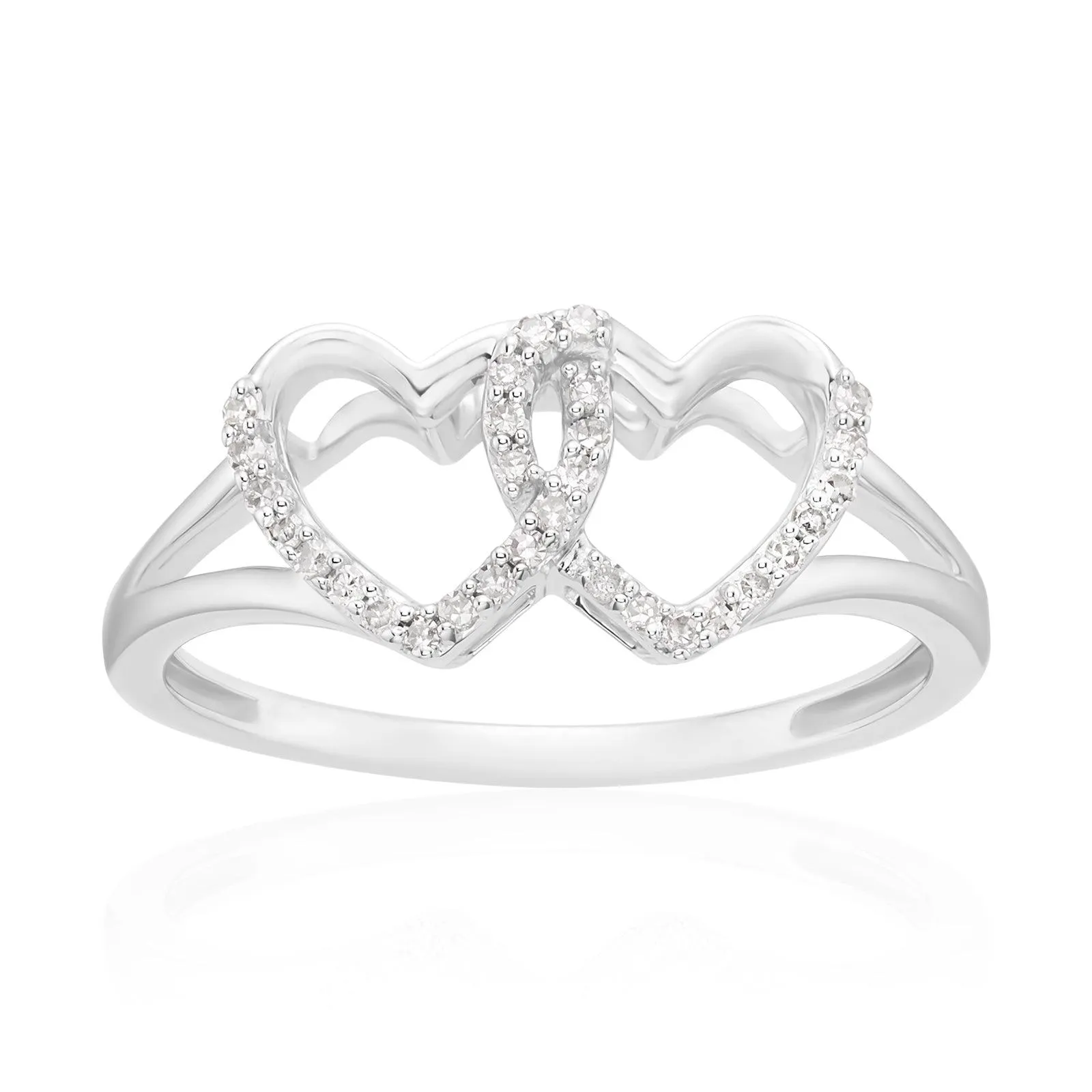 Sterling Silver with Round Brilliant Cut 0.10 CARAT tw of Diamonds Fashion Ring