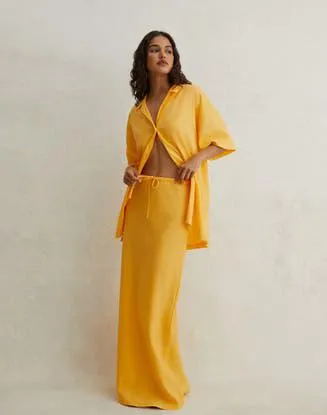 Linen Blend Maxi Skirt