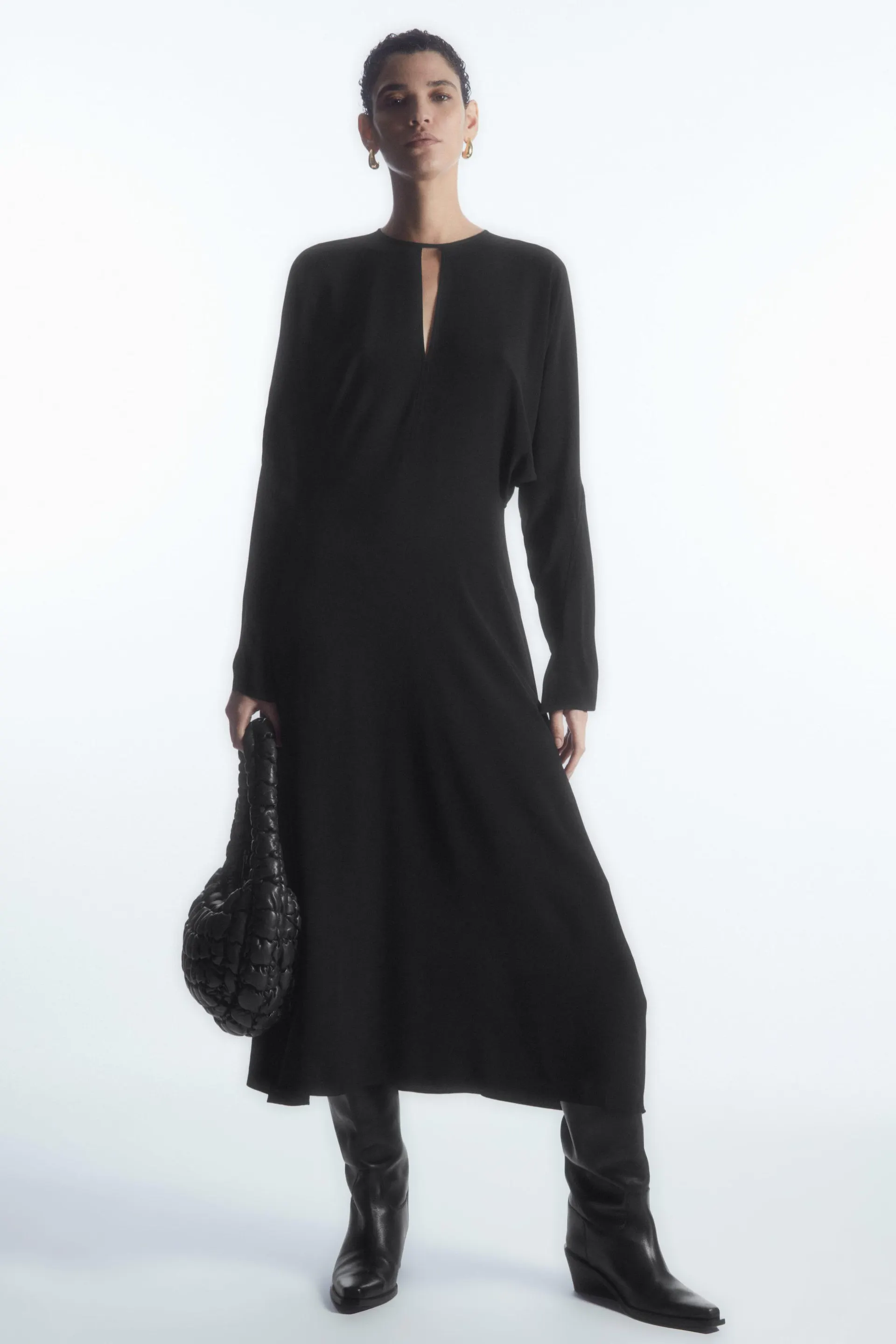 CUTOUT FIT-AND-FLARE MIDI DRESS