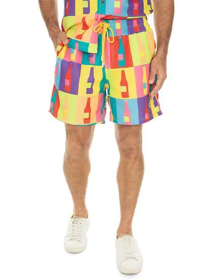 Mens Matching Party Swim Shorts Pop Art Multi