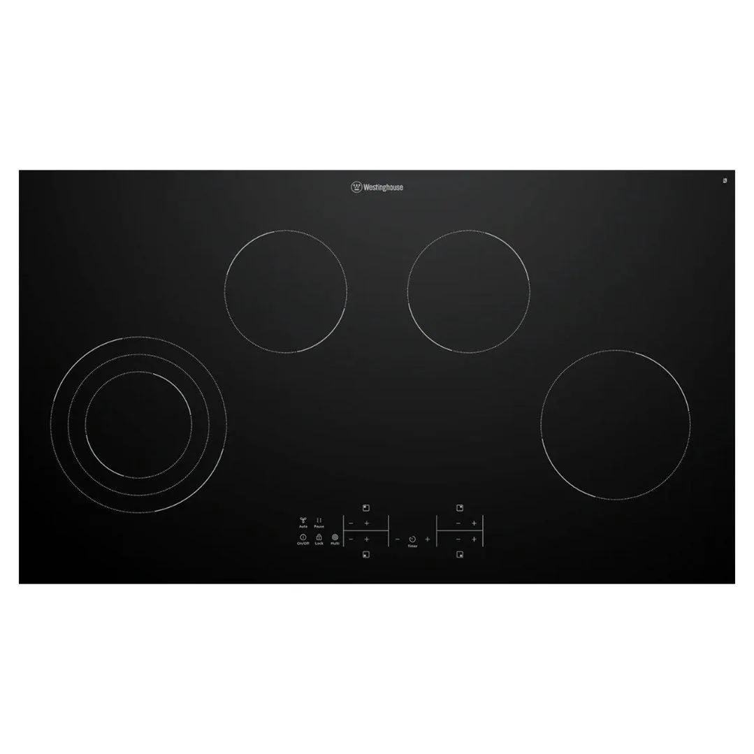 Westinghouse 90cm 4 zone ceramic cooktop with Hob2Hood, triple variable zone, touch controls WHC943BD