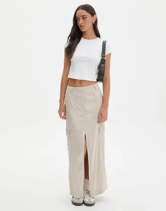Satin Cargo Midi Skirt